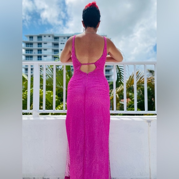 Pink Scala Beaded Sheath Gown Size Large Mermaidcore Holiday Glamcore Balletcore - Picture 3 of 16